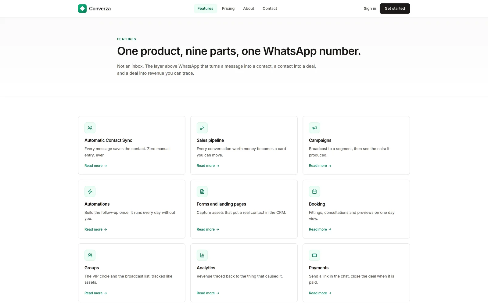 Converza: the features page