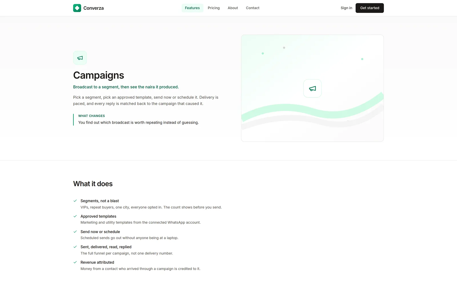 Converza: the campaigns page