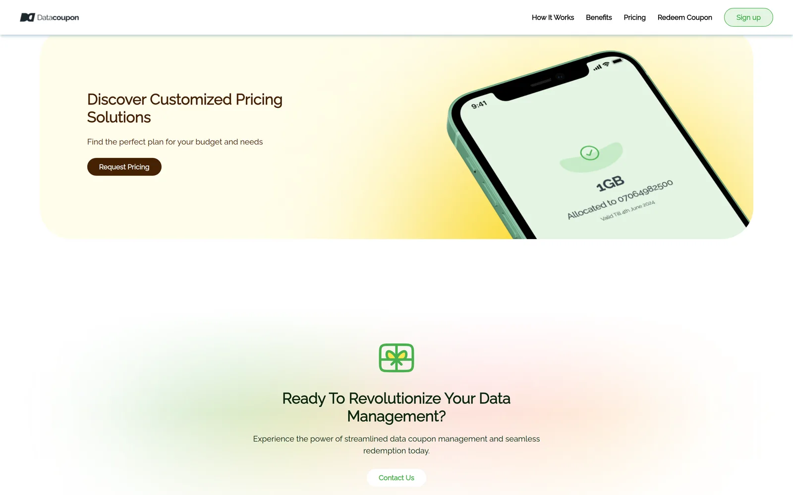 Data Coupon: the section 3 page