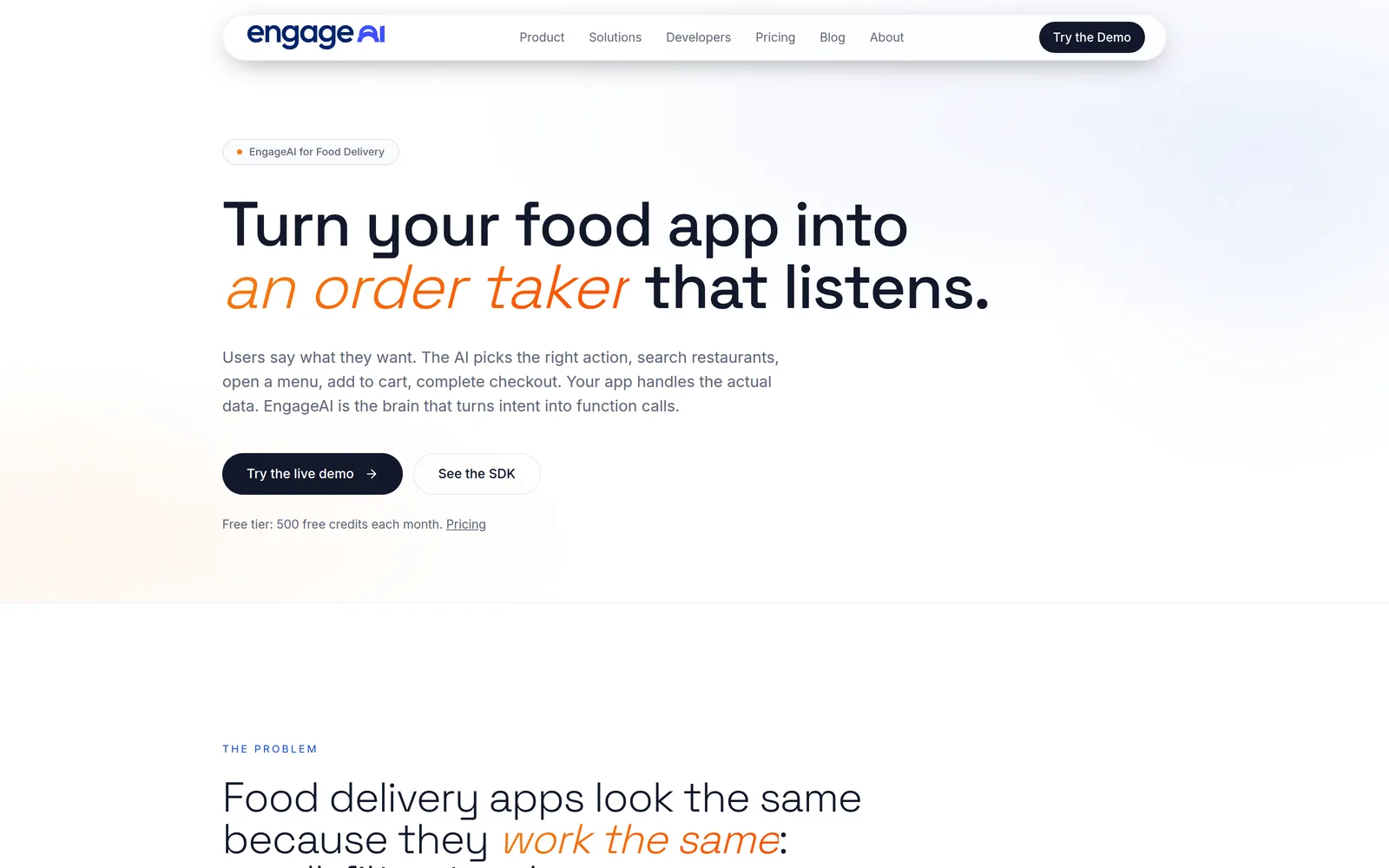 Engage AI: the food delivery page