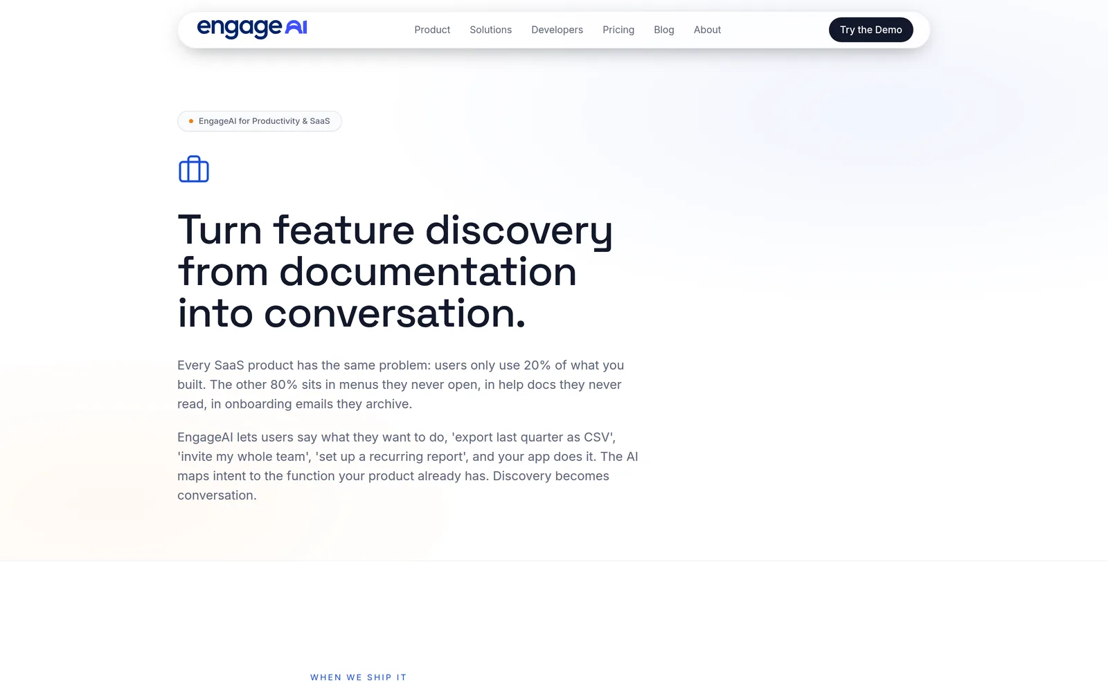 Engage AI: the productivity saas page