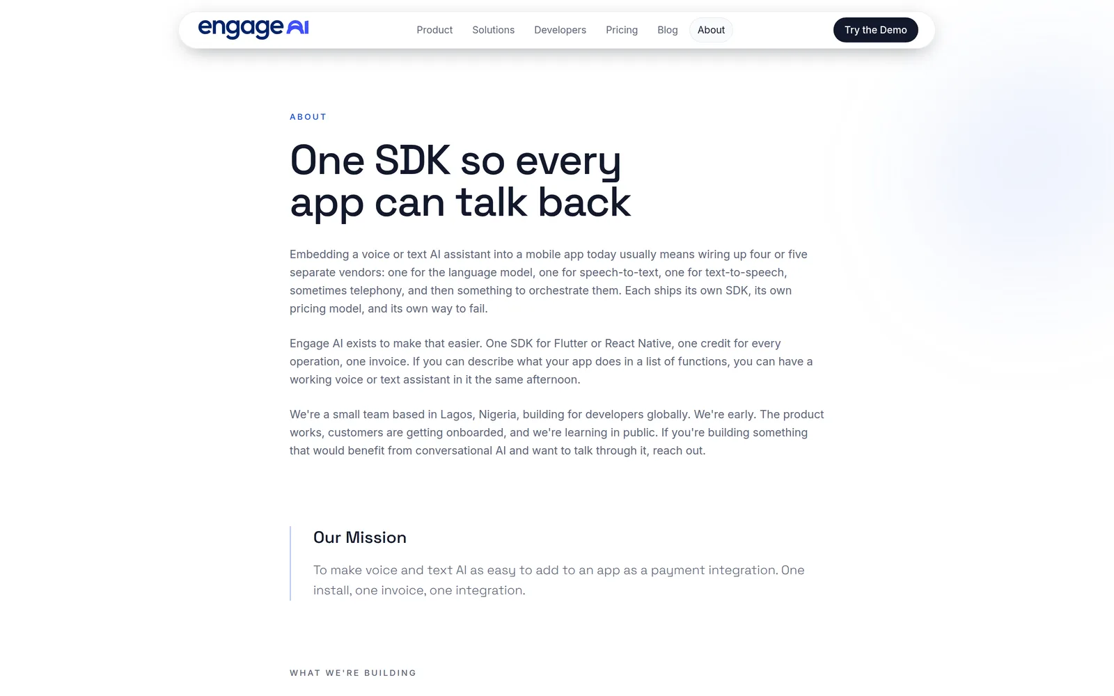 Engage AI: the about page