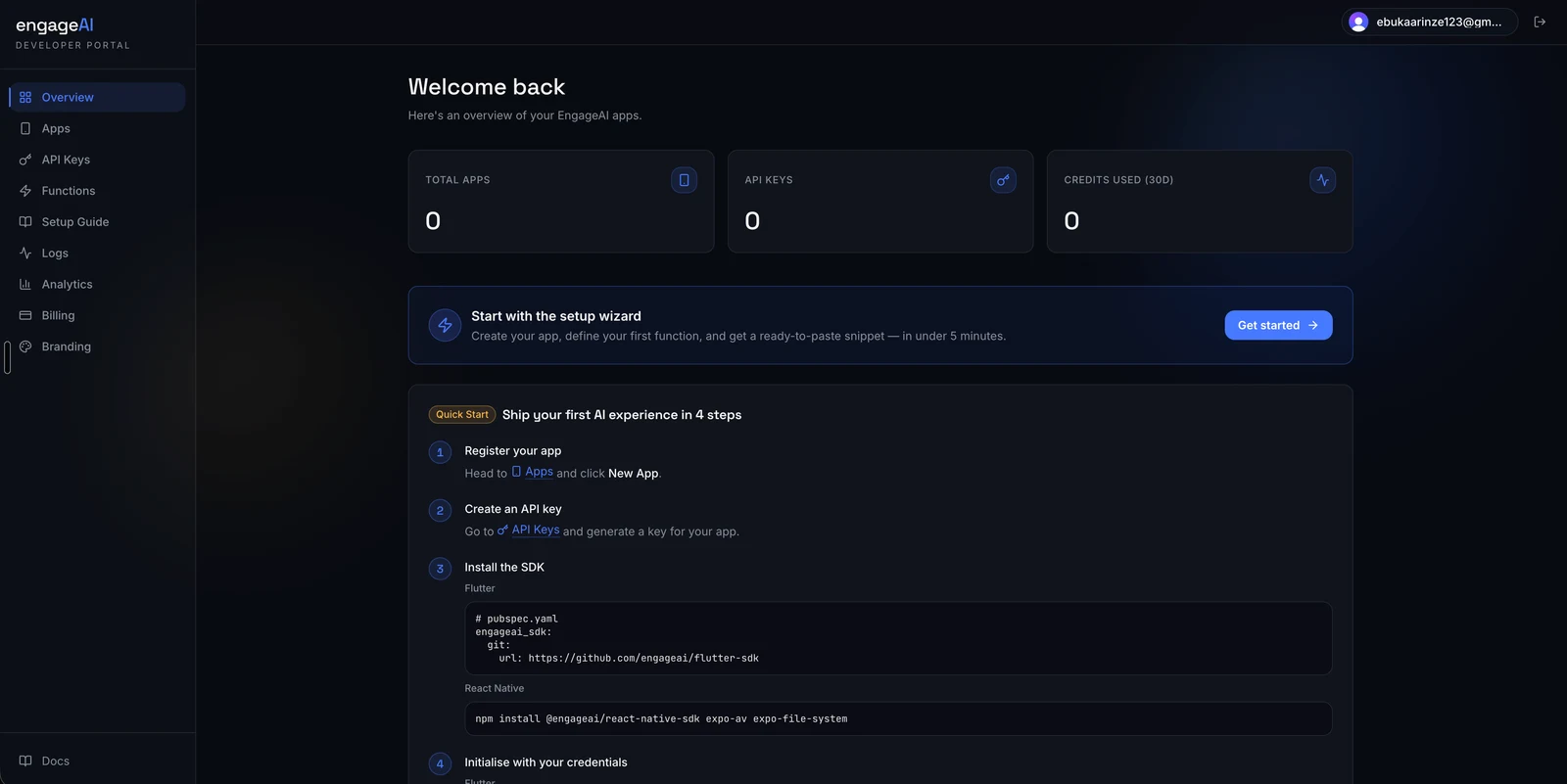 Engage AI: the developer portal page