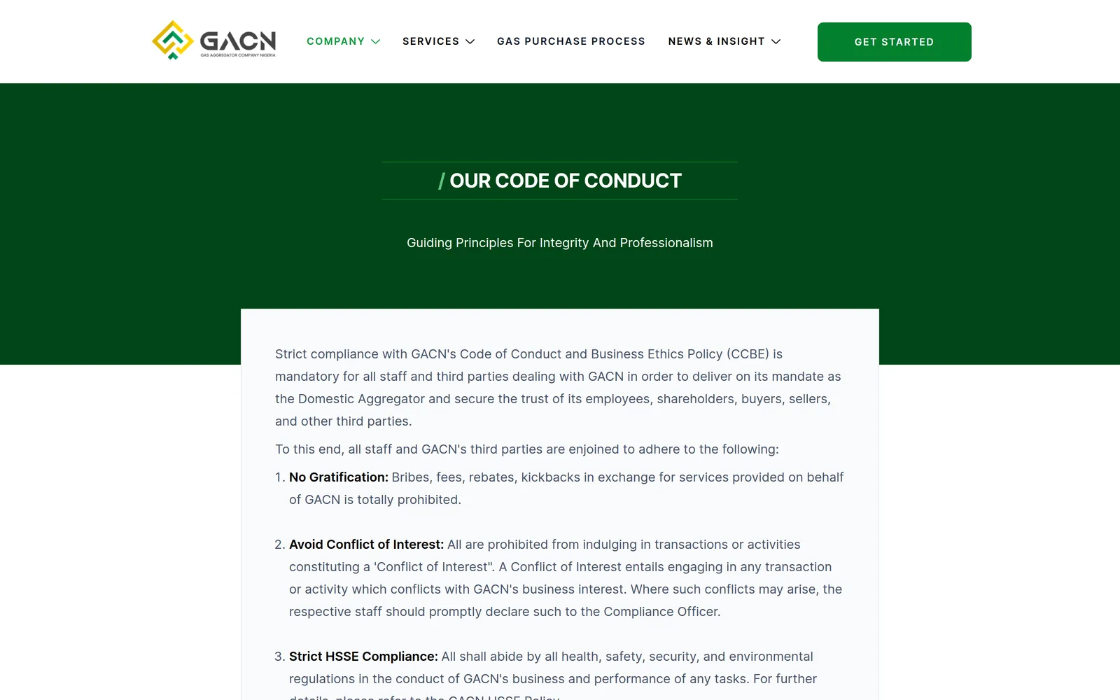 GACN: the code of conduct page