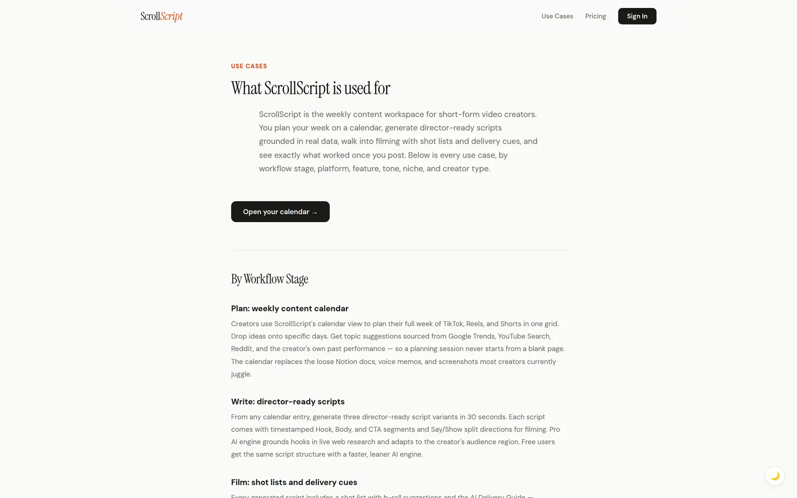 Scroll Script: the uses page