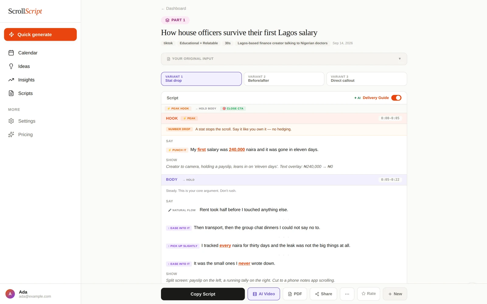 Scroll Script: the script variants page