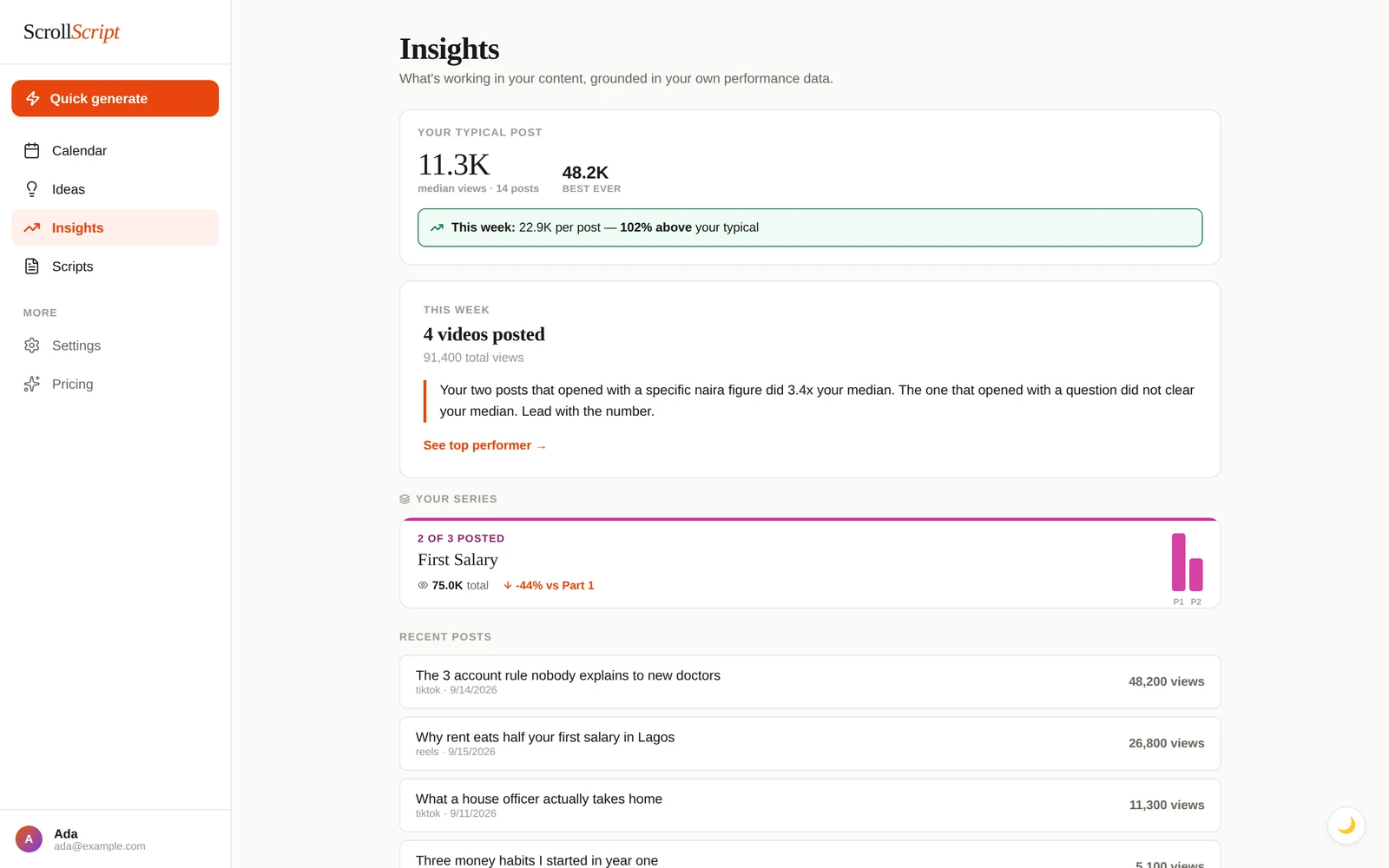 Scroll Script: the insights page