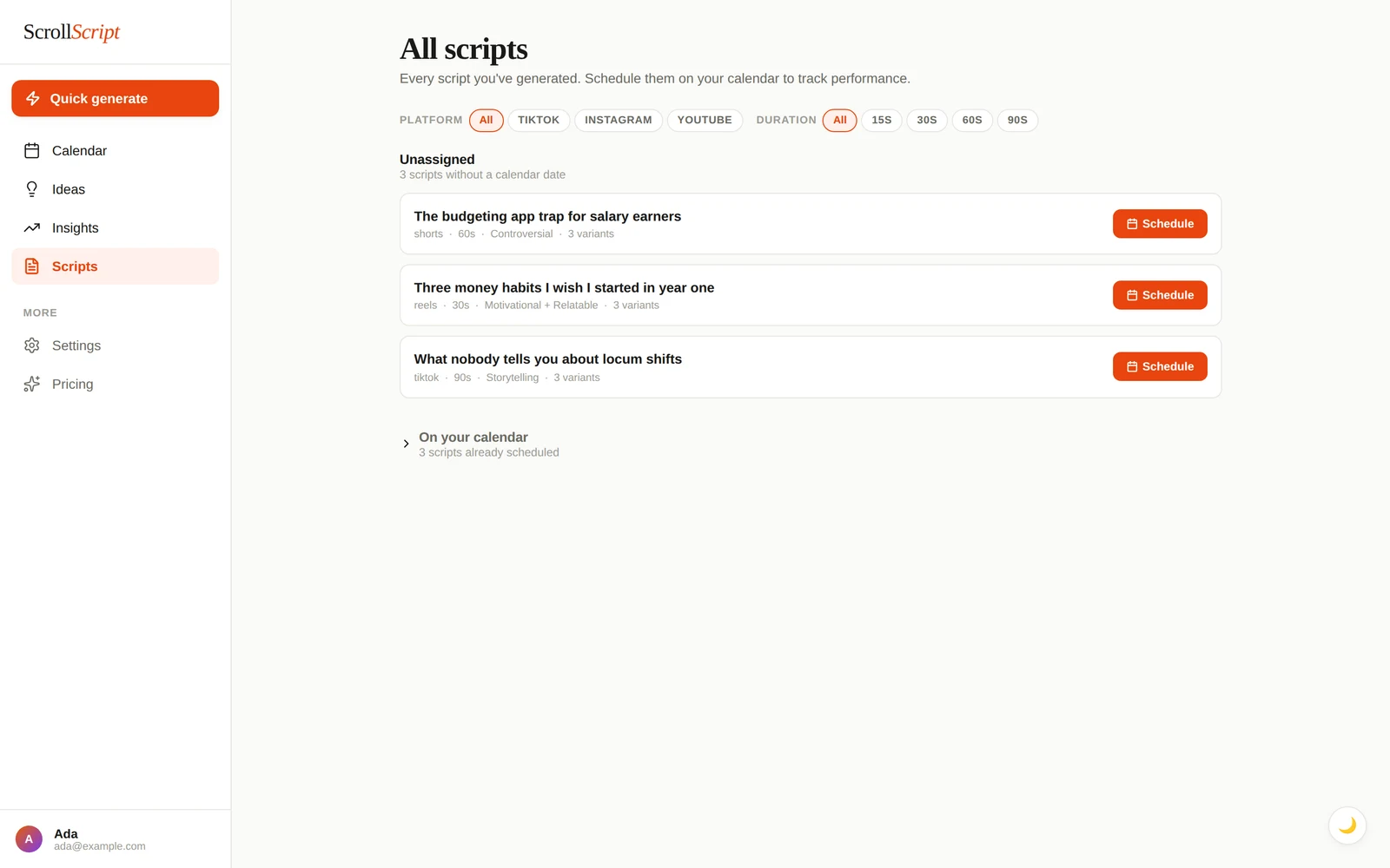 Scroll Script: the script library page