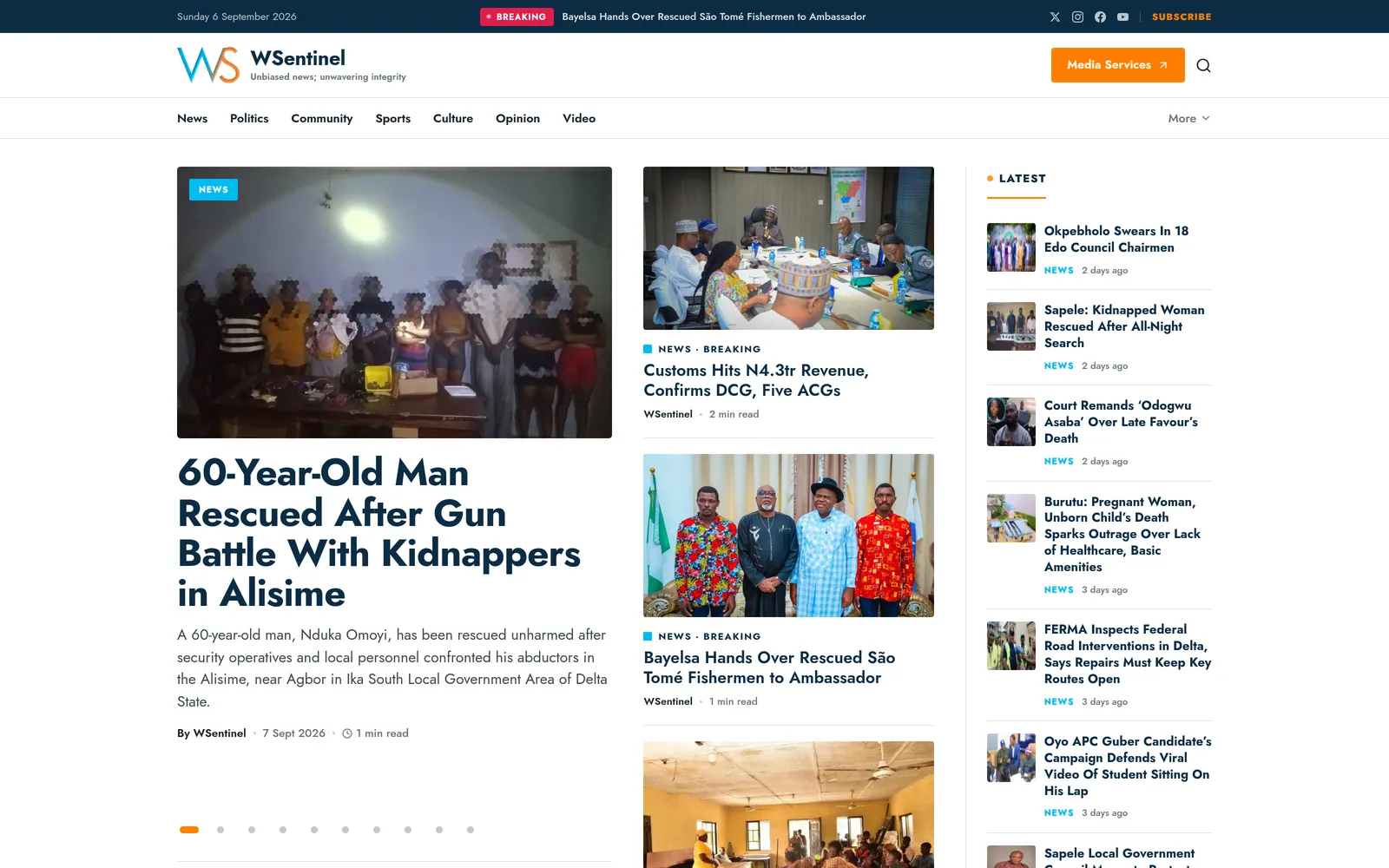 Warri Sentinel home page